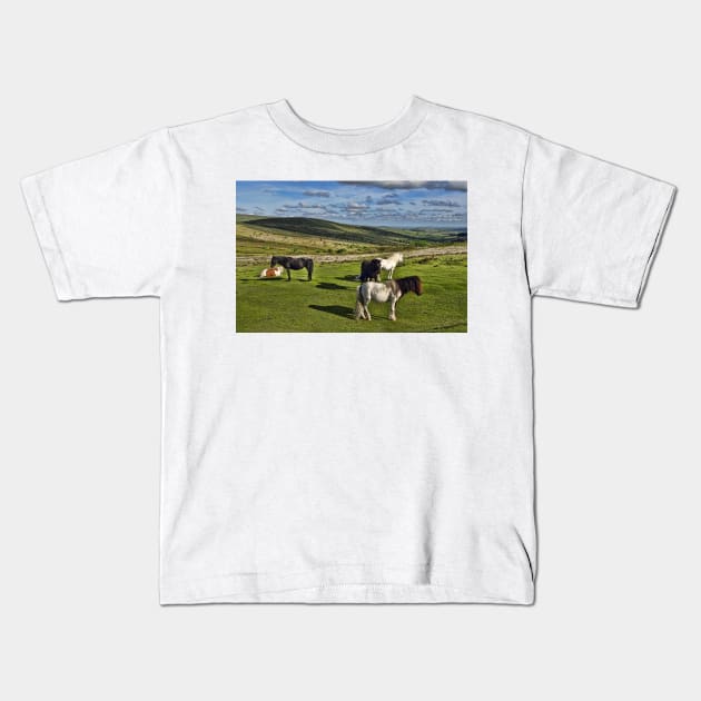 Dartmoor Wild Ponies Kids T-Shirt by avrilharris